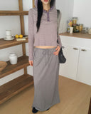 Pao Stripe Snap Button Color Matching Long Sleeve Hooded T-Shirt