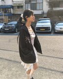 Palmk Overfit Ribbon Patch Hooded Zip-Up