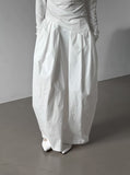 Boxy Pleated Cotton Balloon Long Skirt