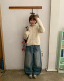 Lemmry Star Vintage Washing Denim Wide Pants