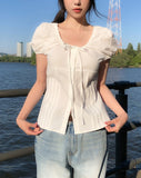 May Ribbon Pintuck Puff Blouse