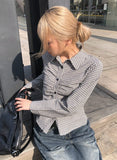 Onser Check Shirring Collar Slim Shirt