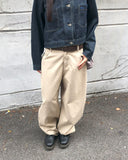 Cookie Stripe Cut Balloon Fit Wide Cotton Long Pants