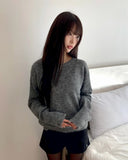 Moin wool V-neck loose button long sleeve knit