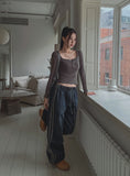 Wavy ribbed pigment long sleeves