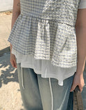 Mirui Ribbon Check Shirring Layered Sleeveless Bustier