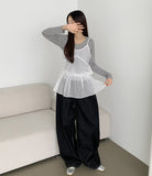 Layered Frill See-through Ribbon A-line Strap Sleeveless