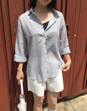 Tenon see-through check overfit long-sleeved shirt