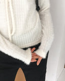 Riting Off Shoulder Ribbon String Angora Knit