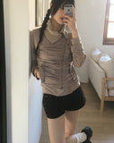Tokin Ribbed High Neck Shirring Diagonal Zipper Zip-up