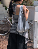 Witty Stripe Flare Halter Sleeveless