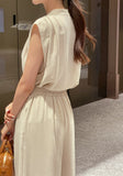 [Two-piece set] Rubia PintuckSleeveless Blouse Belt Wide Pants