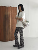 Quilts Jacquard Rose Flower Banding Bootcut Leggings Pants