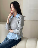 Milo color matching shirt collar cable knit