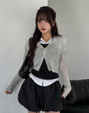 [U-BASIC] See-through Linen Ribbed Crop Cardigan