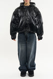 Phantom hooded glossy short padded jacket