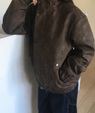 Peoen High Neck Fur Suede Jacket