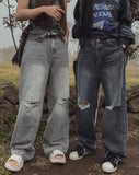 [U-DENIM] Summer ripped jeans wide denim pants