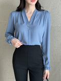 Mauve V-neck shirring blouse