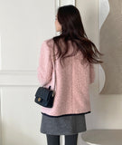 Snowing Color Matching Boucle Double Half Jacket