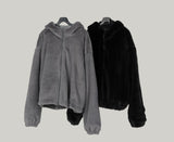 Hoodie silky fur jacket