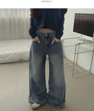 4-season casual washed loose wide denim pants