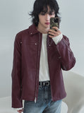 Star stud track line leather jacket
