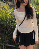 Sona Lace Muffler Bean Button Shirring T-shirt Set