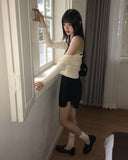 [SET] Zpin Stripe Sleeveless Cable Bolero Cardigan Set