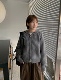 Runro Stripe Two-Way Hood Zip-Up Knit Cardigan
