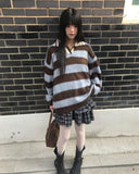 Keru stripe color matching collar knit