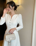 Plea Puff Heart Neck Button Slit One Piece