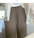 Tight Pleats Slim Semi-Wide Straight Banding Pants