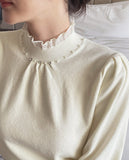 Genuine Pearl Slit Frill Turtleneck Knit