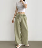 Stripe Banding Wide Pants