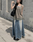 Haul Damage Washing Denim Long Skirt