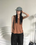 Arrit hippie button side shirring hooded sleeveless