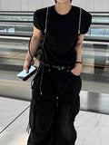 Shoulder Zipper Deep Black Short Sleeve T-shirt