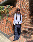 Lemming Stripe Big Pocket Snap Button Denim Wide Long Pants