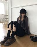 GL Flower Button Shirred Square Long Sleeve T-shirt