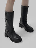 1132 Fold Buckle Middle Boots (4 cm)