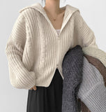 Cable Lulu Two-Way Loose Fit Knit Zip-Up