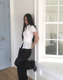 Kasen pleated shirring short sleeve shirt
