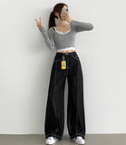 Raw Trendy Front Diagonal Cut Wide Fit Denim Pants