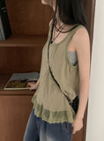 Pohi Vintage Lace Wood Button Sleeveless