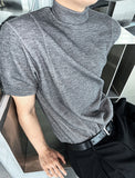 Cut line mock neck short sleeve T-shirt