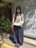 Maroon Side Button Wide Denim Pants