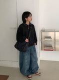 [Unisex] Melnew Snap Button Denim Banding Wide Pants