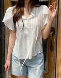 Collie Tulip-Sleeve Pintuck String Blouse