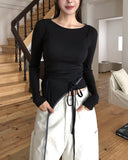 Kuri Color Matching Strap Layered Bustier Long Sleeve Set